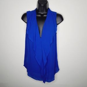 Babaton Deep V Ruffled Neck Sheer Silk Top